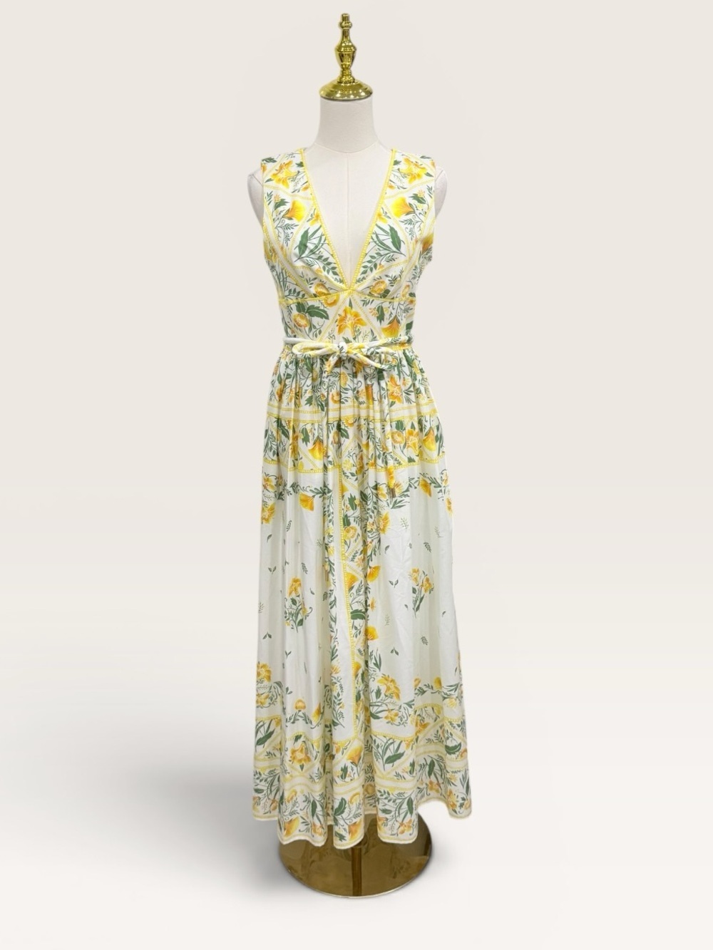 Antonio Melani Style by Simkins Hannah Yellow Floral Print Maxi Dress Belted NWT